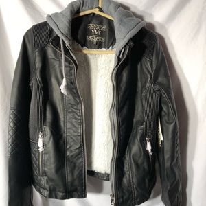 Hoodie leather jacket